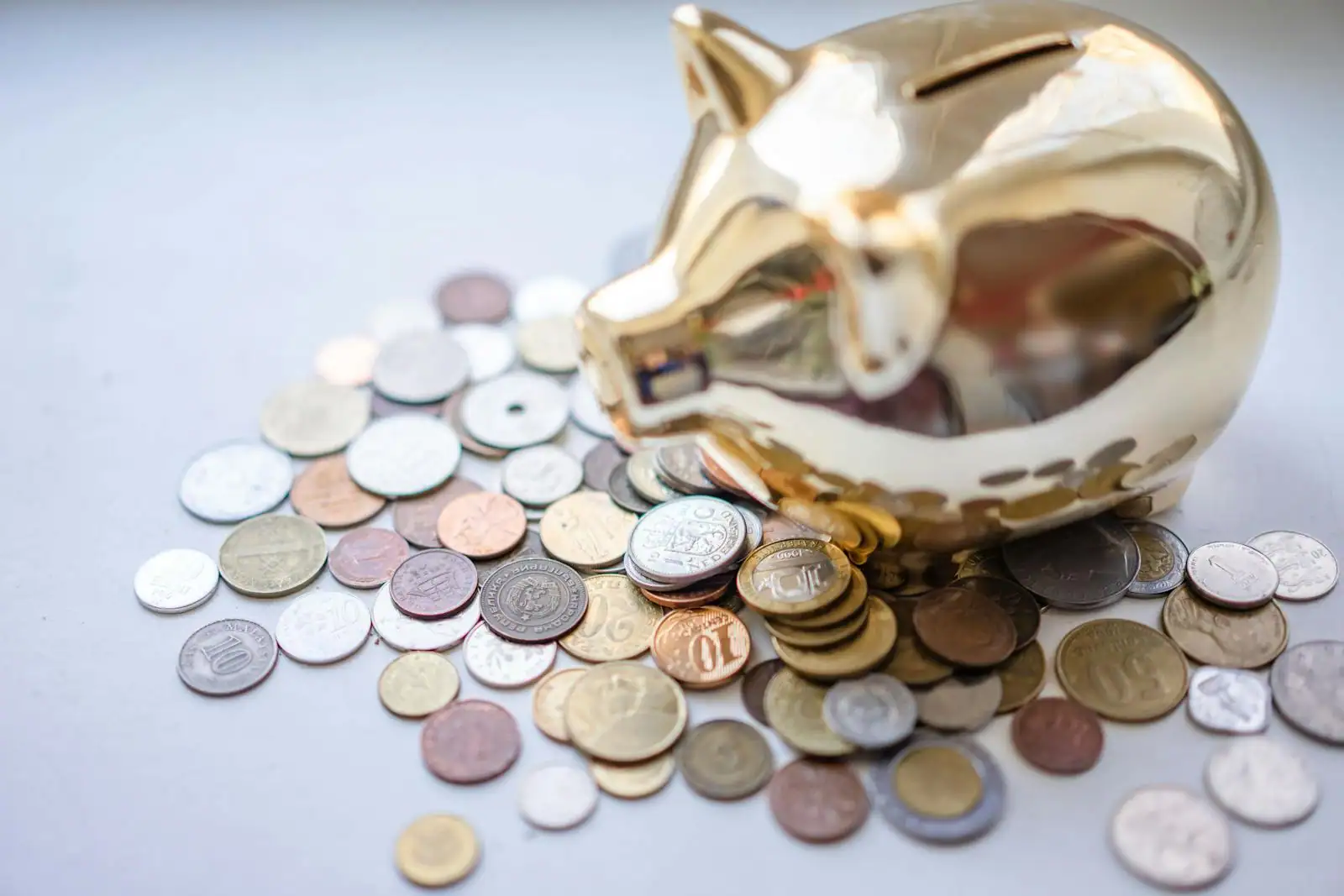 Pièces de monnaie empilées devant une tirelire, illustrant le choix d'un placement pour son épargne